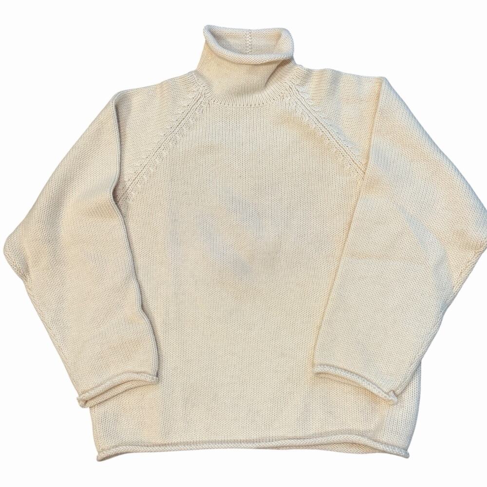 Vintage 90s J.Crew Roll Neck Fisherman Sweater Cream 100% Wool Thailand Large